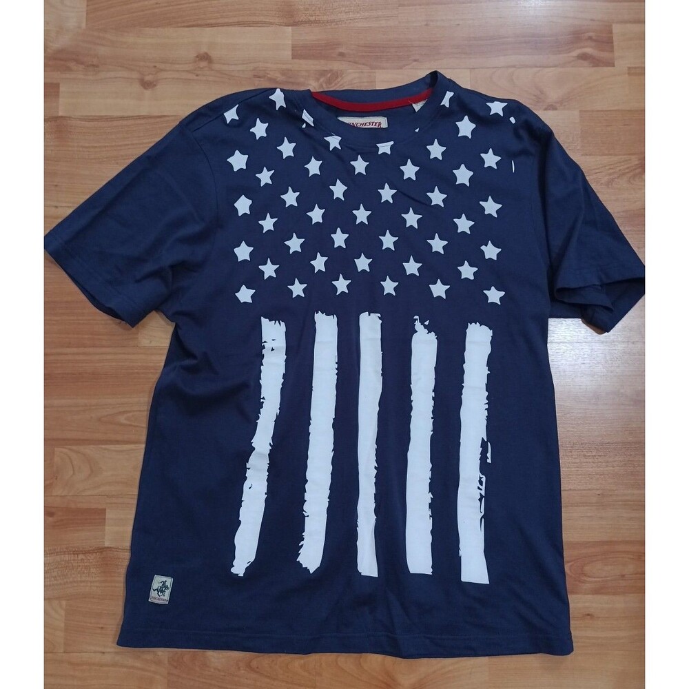 Winchester Official American flag T-Shirt Mens Short Sleeve Size XL Blue White